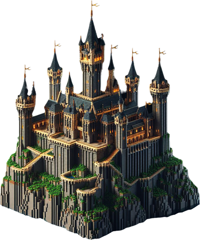 Digital art of Minecraft style castle