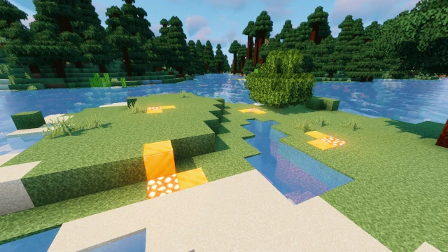 Glowstone blocks and gold blocks creating a visual border around a claim in-game